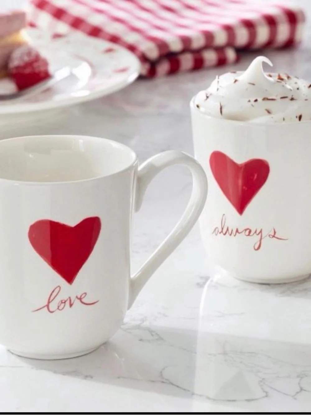 White Ceramic Love & always Mug with Red Heart - Brand: pottery barn